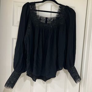 NEW free people black lacey cuff sleeve blouse